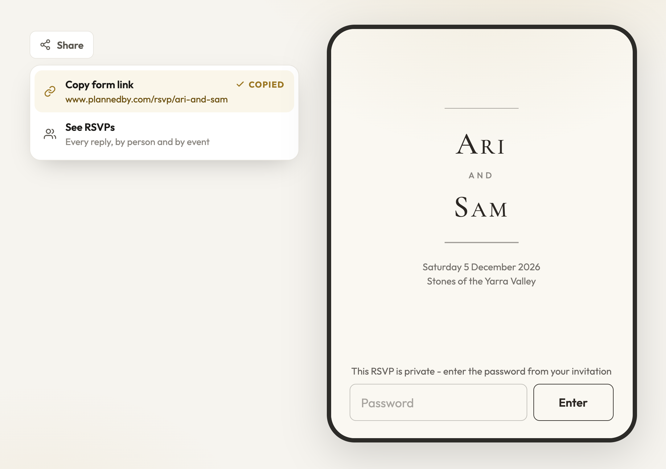 Copy one link for everyone - and put a password on the cover if you want it