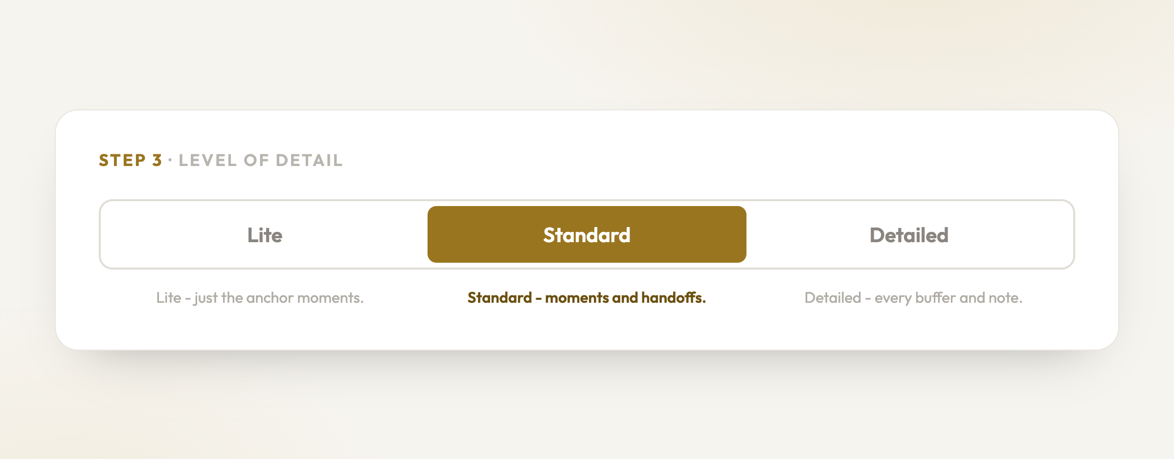 Choosing the Level of detail: Lite, Standard, or Detailed