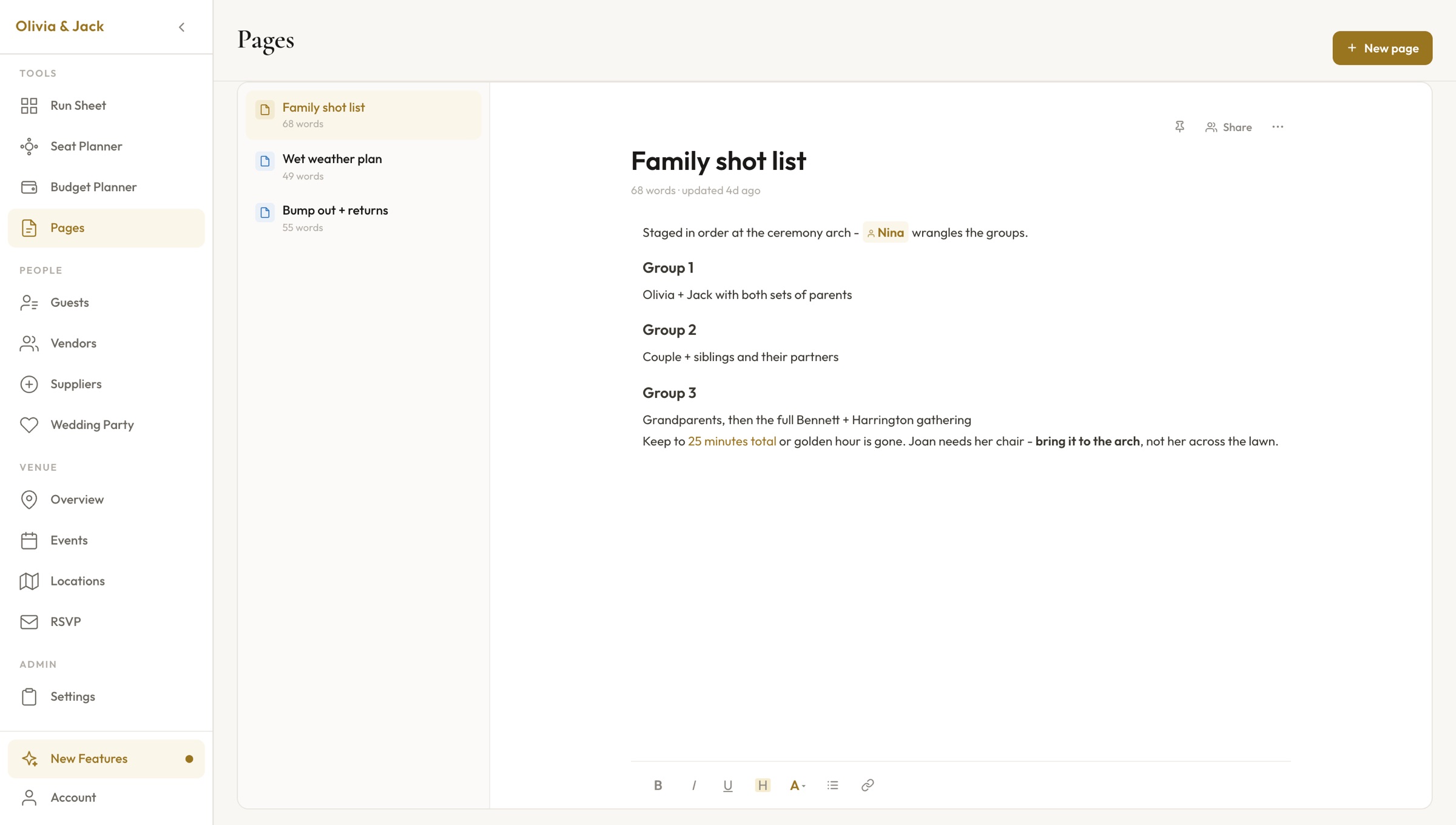 PlannedBy wedding pages
